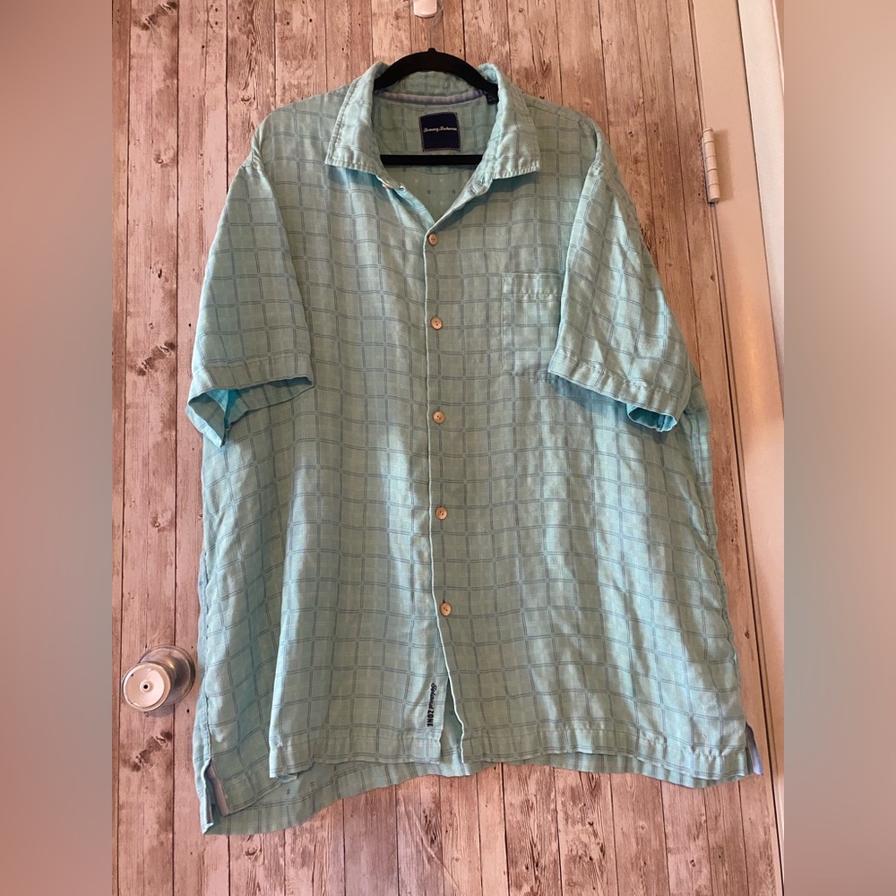 Tommy Bahama 3XL Light blue Short Sleeve button down Shirt 70% Silk cruise